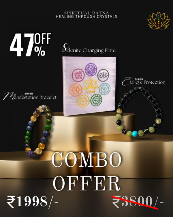 Super Manifestation + Super Evil Eye Protection + Seven Chakra Selenite Plate Combo
